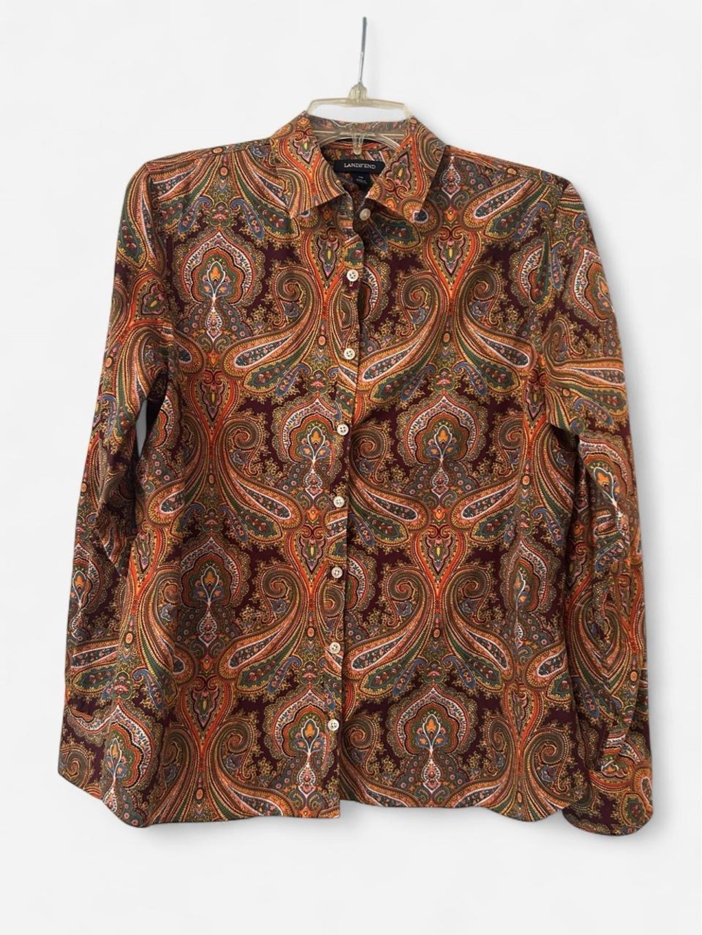 Lands' End Women’s Brown Paisley Button-Up Shirt